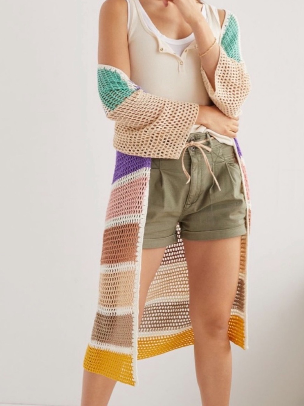 Anthropologie Open-Weave Multicolor Patchwork Duster